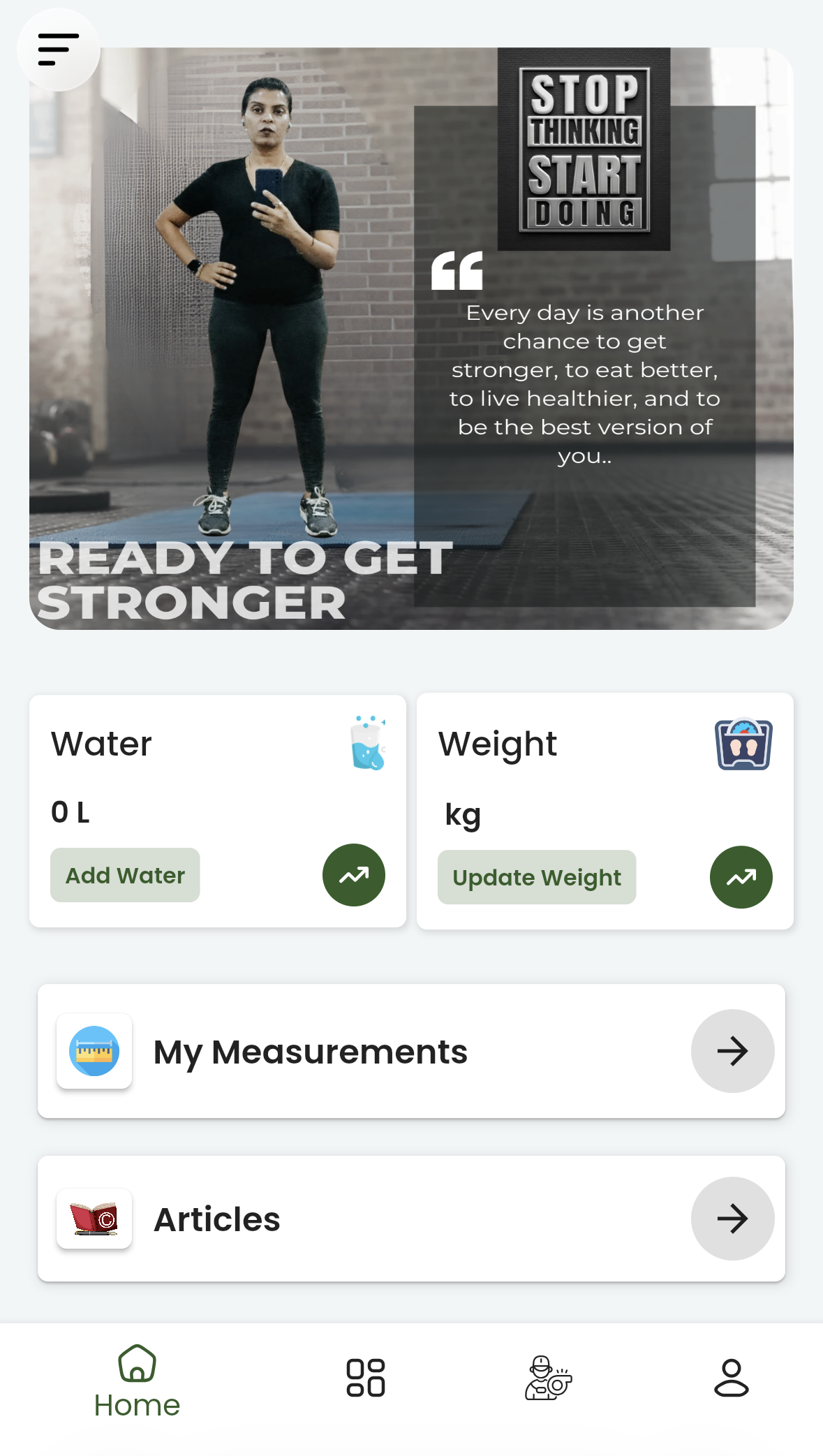NutriMind Habits, Water and Weight Tracking App Screen